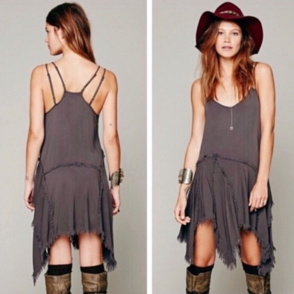 Free People Tattered Up Shredded Slip Purple Dress